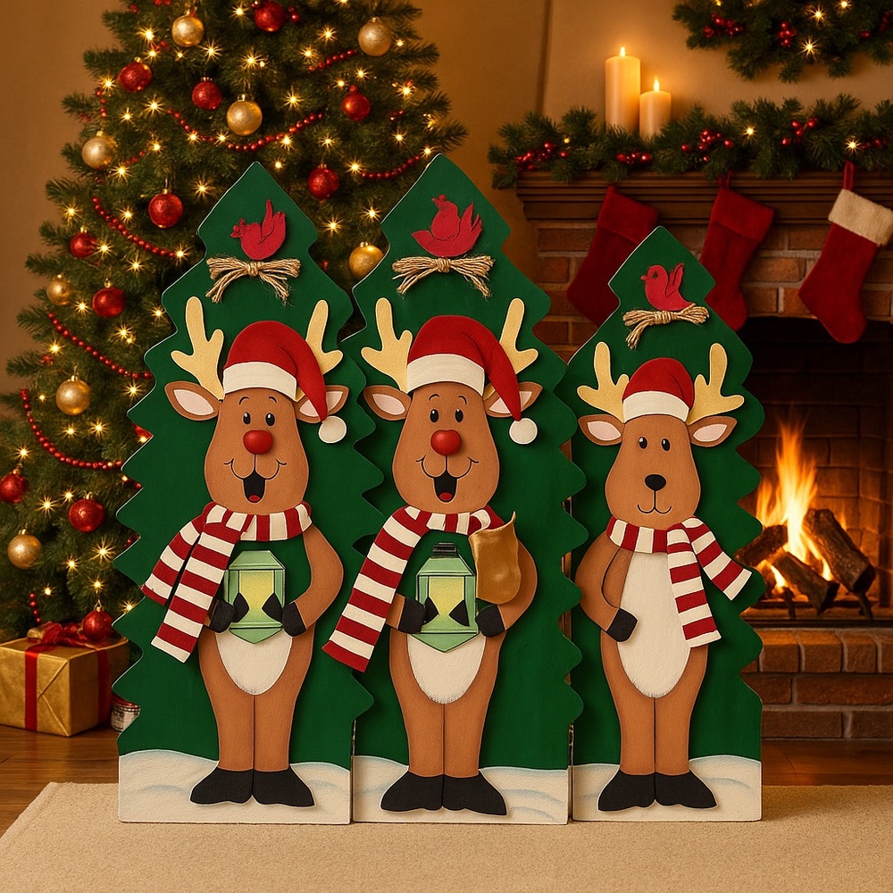 Festive Reindeer and Tree Holiday Decor